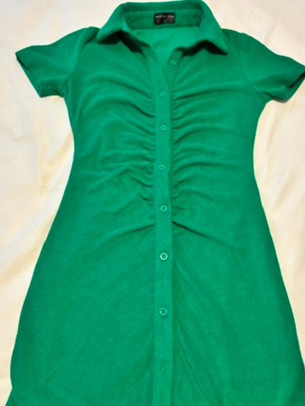 White Fox Terrycloth Button Front Shirtdress in Kelly Green - Size Small